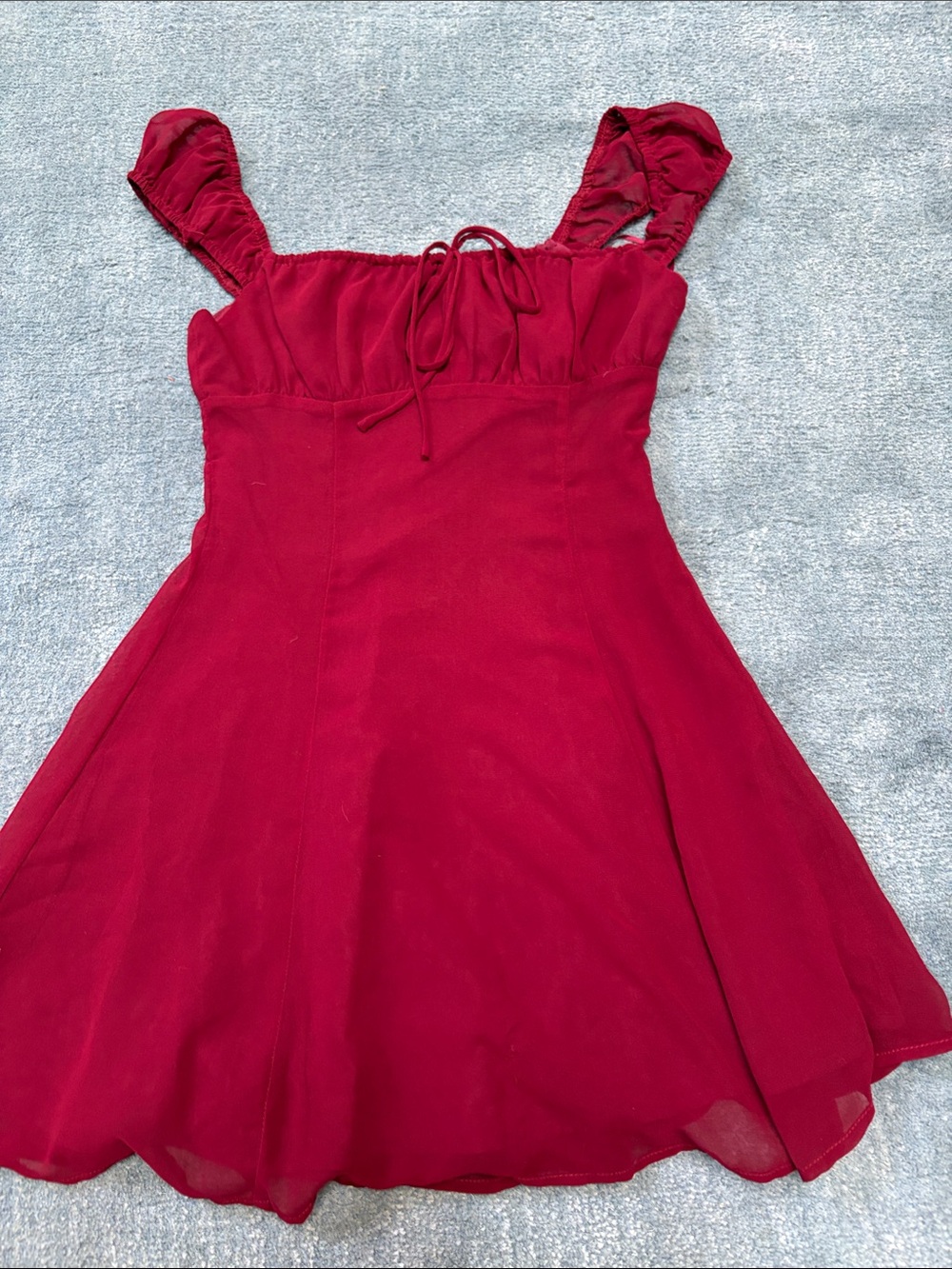 Windsor wine Red Mini Dress with Tie-Front Bodice